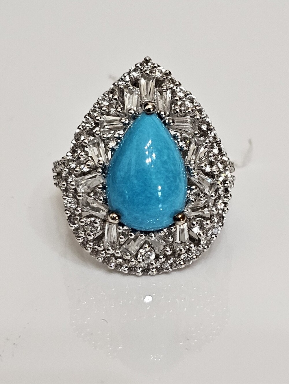 Natural Sleeping Beauty Turquoise & Topaz Sterling Silver Platinum Sz 7 NWT